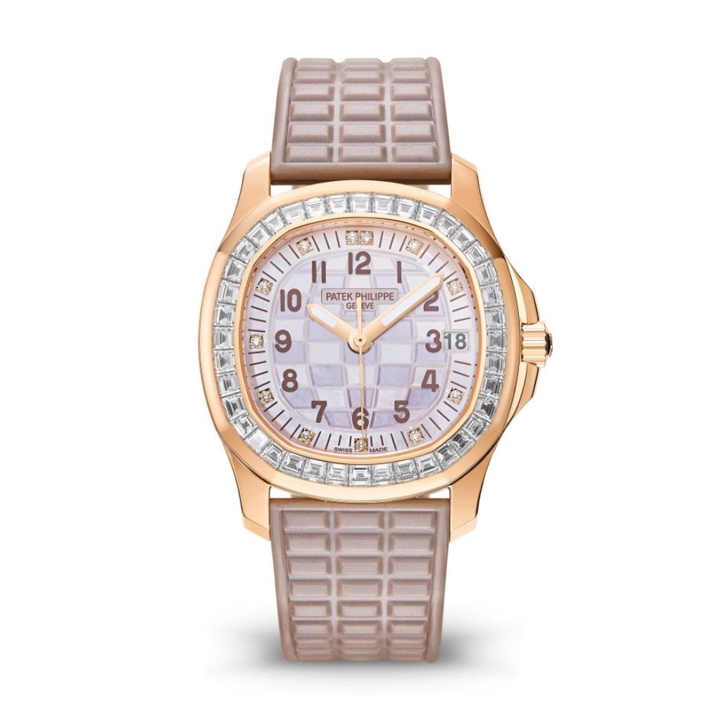 Patek Philippe Aquanaut 35.6 mm Beige Dial with Diamonds 18K Rose Gold Rubber Strap 5072R-001