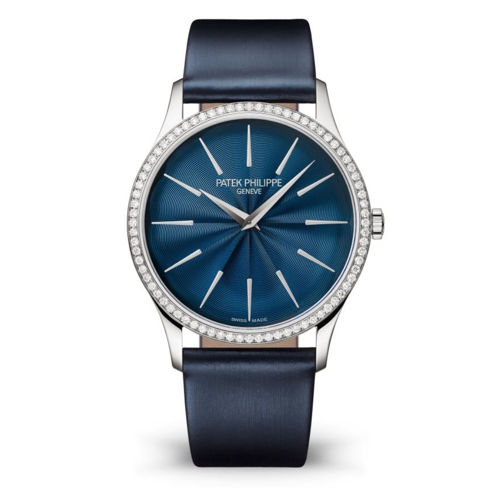 Patek Philippe Calatrava 35 mm Blue Dial with Diamonds 18K White Gold Leather Strap 4997/200G-001