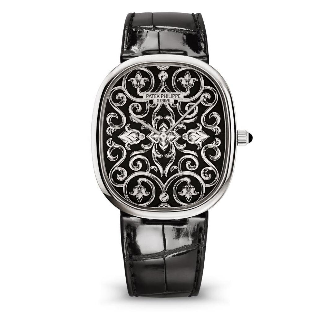 Patek Philippe Golden Ellipse 34.5 x 39.5 mm Black Dial 18K White Gold Leather Strap 5738/51G-001