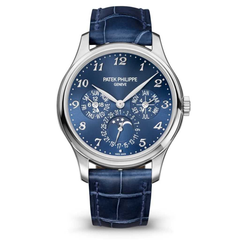 Patek Philippe Grand Complications Perpetual Calendar Blue Sunburst Dial White Gold Case Blue Strap 39 mm 5327G-001