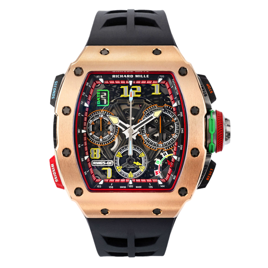 Richard Mille RM65-01 Split-Seconds Chronograph 44.5 mm x 49.5 mm Transparent Dial 18k Rose Gold Rubber Strap