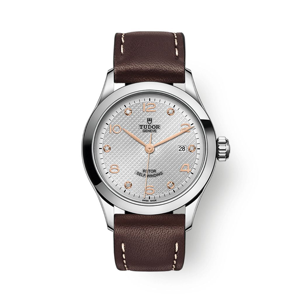 Tudor 1926 28 mm Silver Dial with Diamonds Stainless Steel Leather Strap M91350-0007