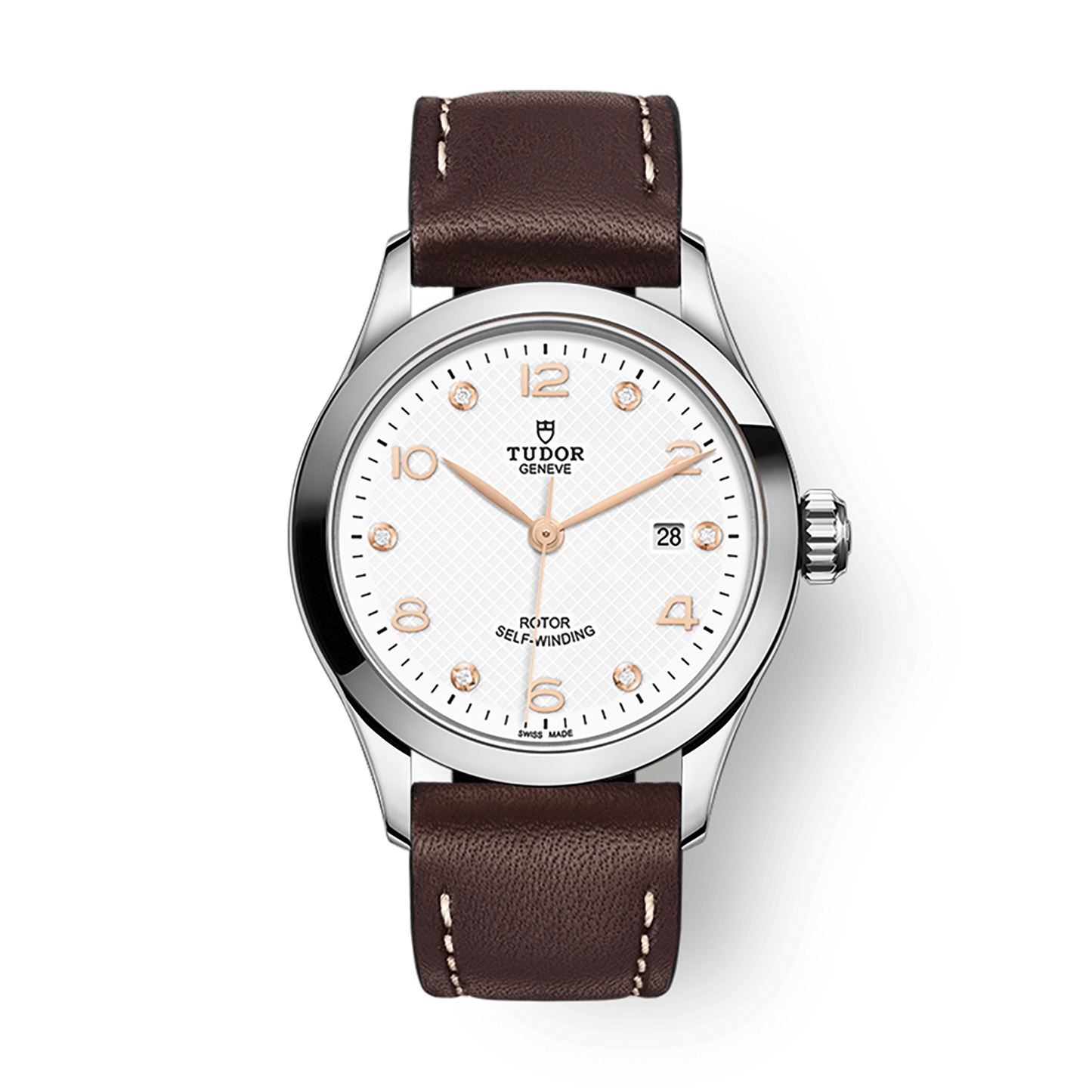 Tudor 1926 28 mm White Dial with Diamonds Stainless Steel Leather Strap M91350-0014