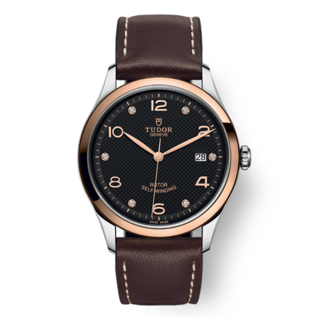 Tudor 1926 39 mm Black Dial with Diamonds Stainless Steel Leather Strap M91551-0008