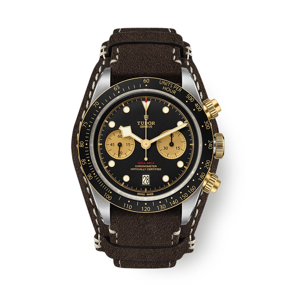 Tudor Black Bay Chrono S&G 41 mm Black Dial Stainless Steel Leather Strap M79363N-0002