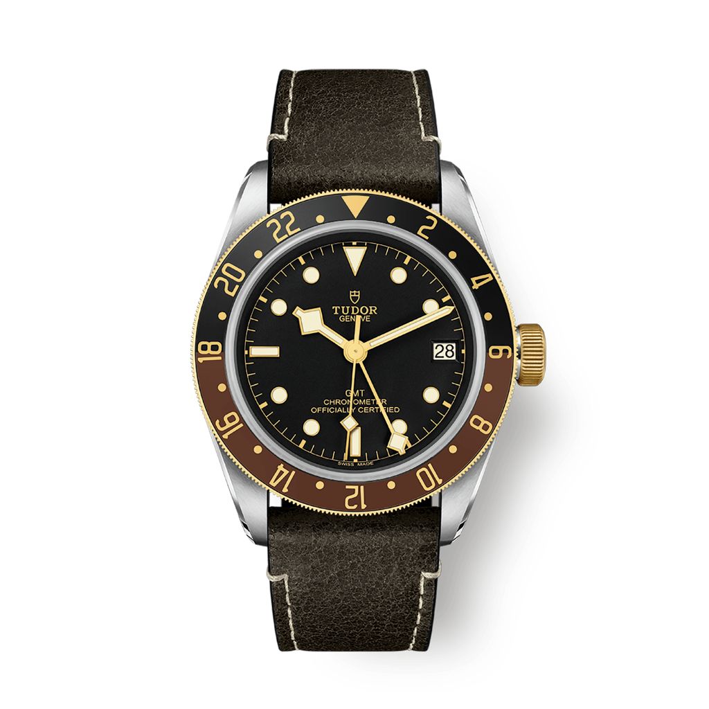 Tudor Black Bay GMT S&G 41 mm Black Dial Stainless Steel Leather Strap M79833MN-0003