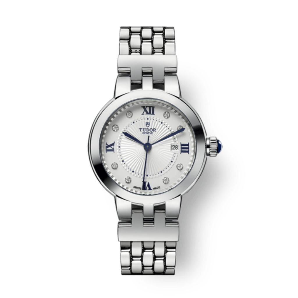 Tudor Clair de Rose 30 mm Silver Dial with Diamonds Stainless Steel Bracelet M35500-0004