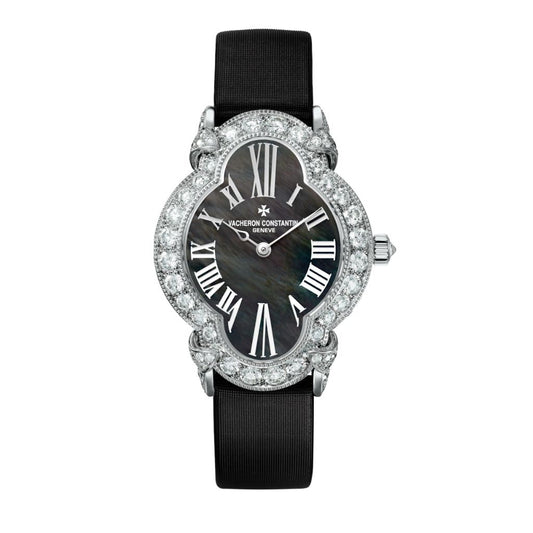 Vacheron Constantin Heures Créatives Heure Romantique 36.2 x 26.5 mm Black Mother-Of-Pearl with Diamonds Dial White Gold Satin Strap 37640/000G-B659