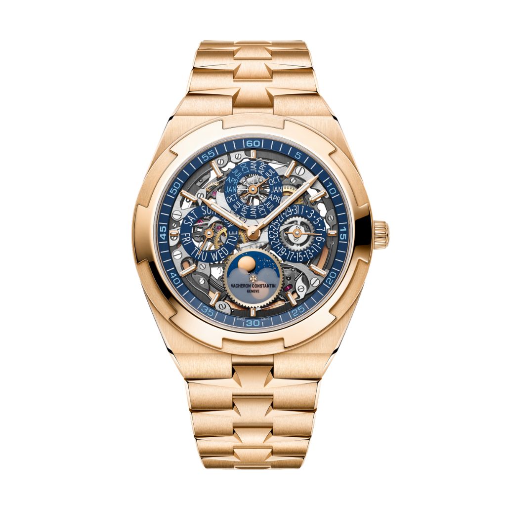 Vacheron Constantin Overseas perpetual calendar ultra-thin skeleton 41.5 mm Blue Dial 18K Pink Gold Bracelet 4300V/220R-B642