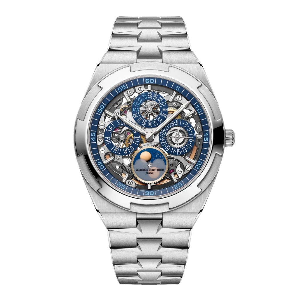 Vacheron Constantin Overseas perpetual calendar ultra-thin skeleton 41.5 mm Blue Dial White Gold Bracelet 4300V/220G-B946