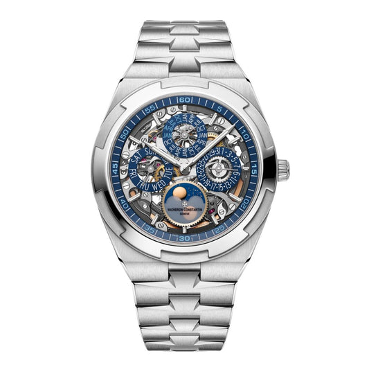 Vacheron Constantin Overseas perpetual calendar ultra-thin skeleton 41.5 mm Blue Dial White Gold Bracelet 4300V/220G-B946