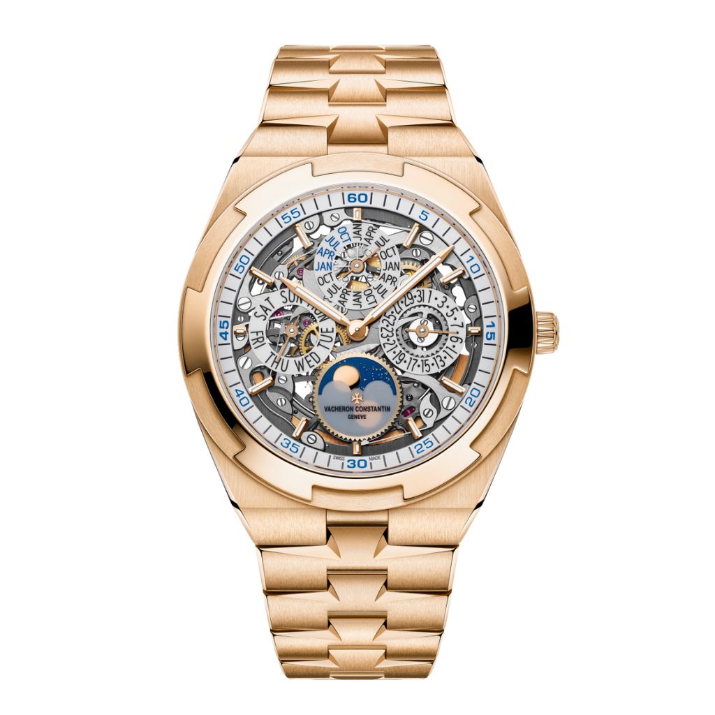 Vacheron Constantin Overseas perpetual calendar ultra-thin skeleton 41.5 mm Transparent Dial 18K Pink Gold Bracelet 4300V/220R-B547