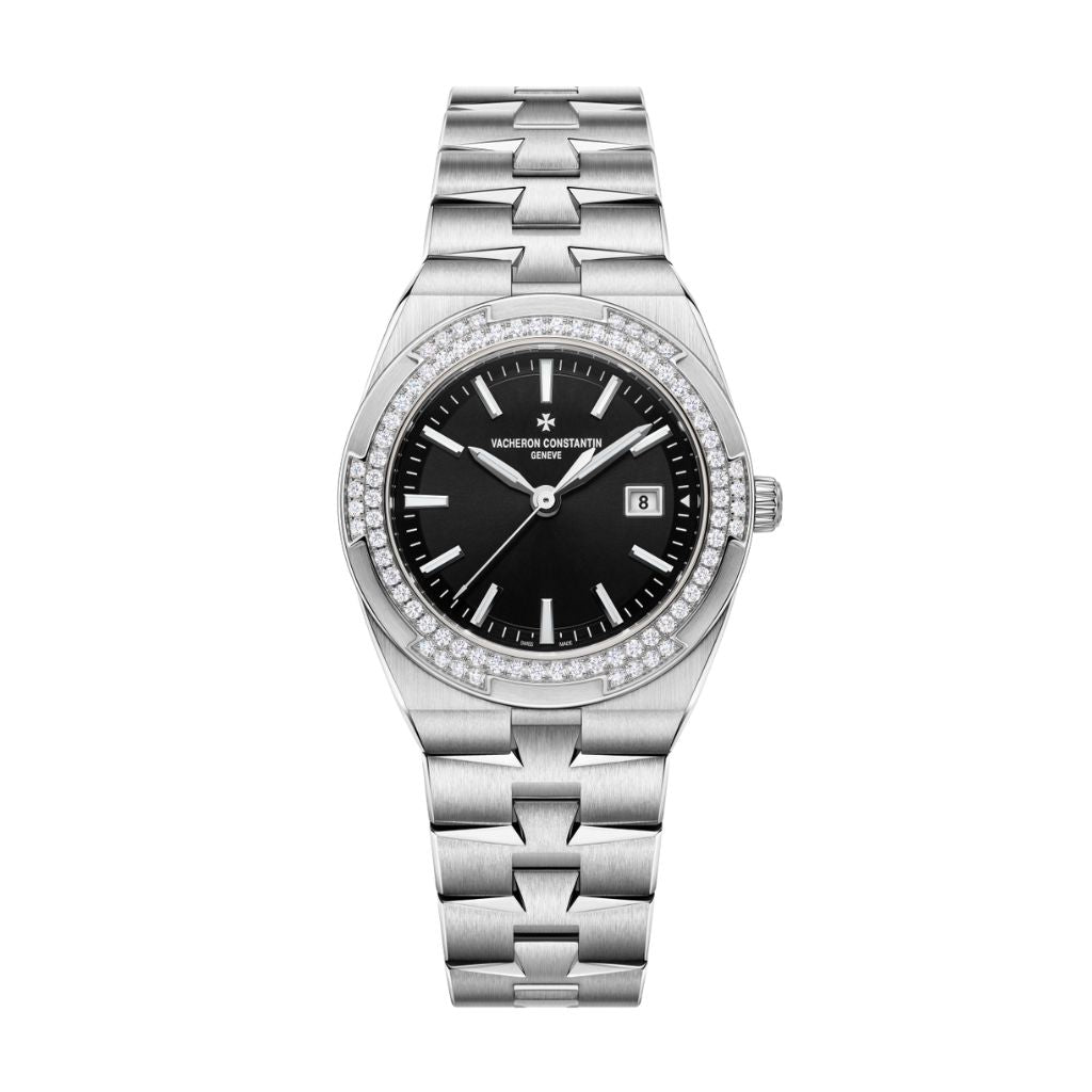 Vacheron Constantin Overseas quartz 33 mm Black Dial with Diamonds Stainless Steel Bracelet 1205V/100A-B591