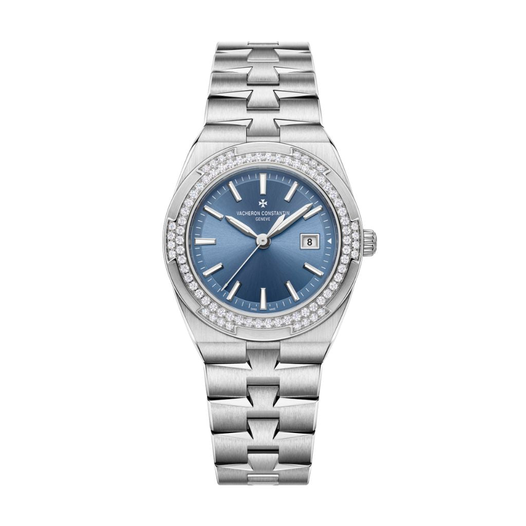 Vacheron Constantin Overseas quartz 33 mm Blue Dial with Diamonds Stainless Steel Bracelet 1225V/200A-B590