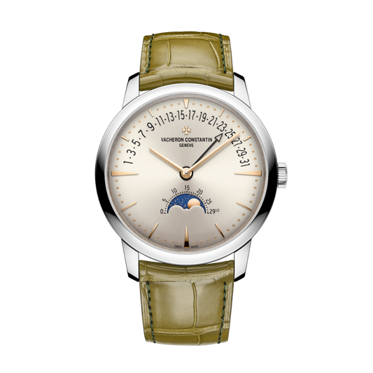 Vacheron Constantin Patrimony moon phase retrograde date 42.5 mm Silver Dial White Gold   Leather Strap 4010U/000G-H070