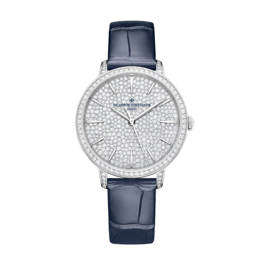 Vacheron Constantin Patrimony self-winding jewellery 37 mm Diamond Paved Dial White Gold   Leather Strap 4116U/000G-B909