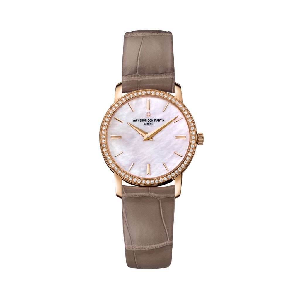 Vacheron Constantin Traditionnelle quartz 30 mm White Mother-Of-Pearl Dial with Diamonds 18K Pink Gold   Leather Strap 25558/000R-B156