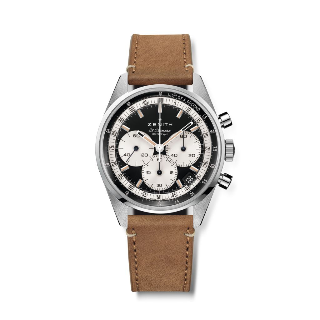 Zenith CHRONOMASTER EP ORIGINAL 38 mm Black Dial Stainless Steel   Leather Strap 03.3200.3600/21.C903