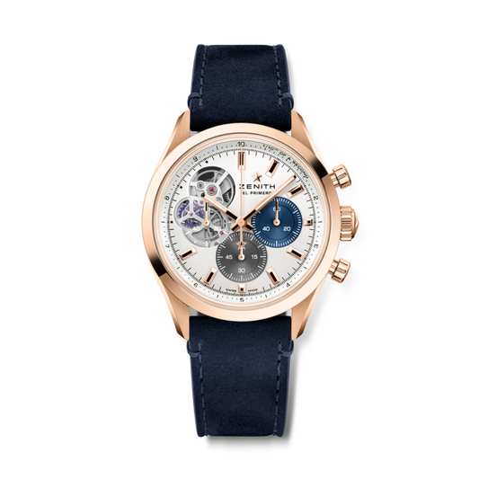 Zenith CHRONOMASTER OPEN 39.5 mm Silver Dial 18k Rose Gold   Leather Strap 18.3300.3604/69.C922