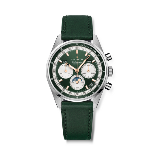 Zenith CHRONOMASTER ORIGINAL 38 mm Green Dial Stainless Steel   Leather Strap 03.3400.3610/40.C912