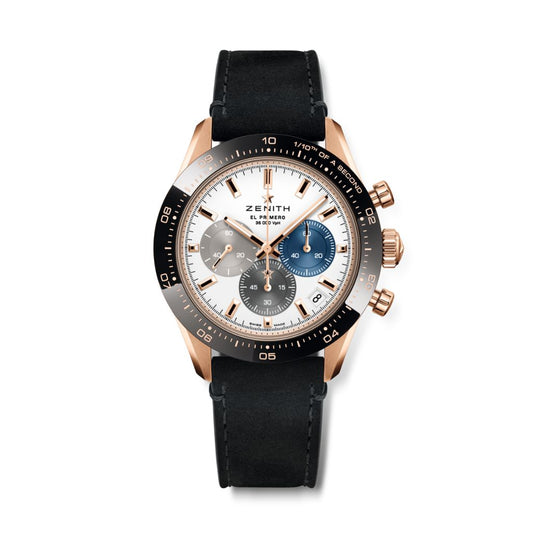 Zenith CHRONOMASTER SPORT 41 mm White Dial 18k Rose Gold with Black Ceramic   Leather Strap 18.3100.3600/69.C920