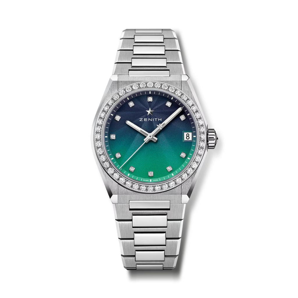 Zenith DEFY MIDNIGHT BOREALIS 36 mm Blue To Green Dial with Diamonds Stainless Steel Bracelet 16.9200.670/34.MI001