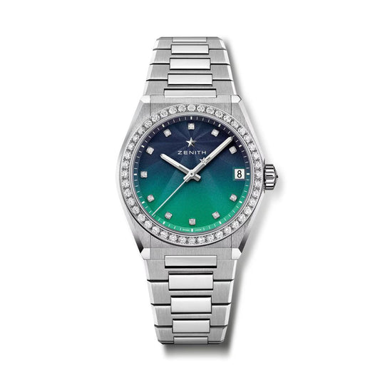 Zenith DEFY MIDNIGHT BOREALIS 36 mm Blue To Green Dial with Diamonds Stainless Steel Bracelet 16.9200.670/34.MI001