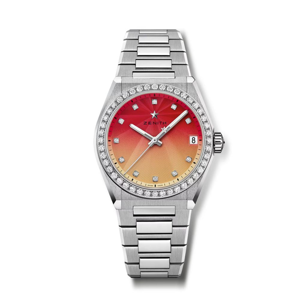 Zenith DEFY MIDNIGHT SUNSET 36 mm Red To Yellow Dial with Diamonds Stainless Steel Bracelet 16.9200.670/33.MI001