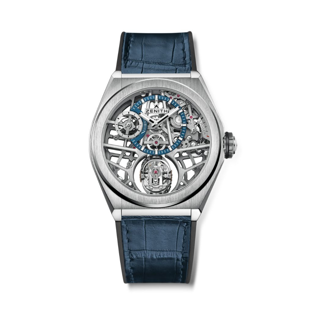 Zenith DEFY ZERO G 44 mm Silver Dial Brushed Titanium   Leather Strap 95.9000.8812/78.R584