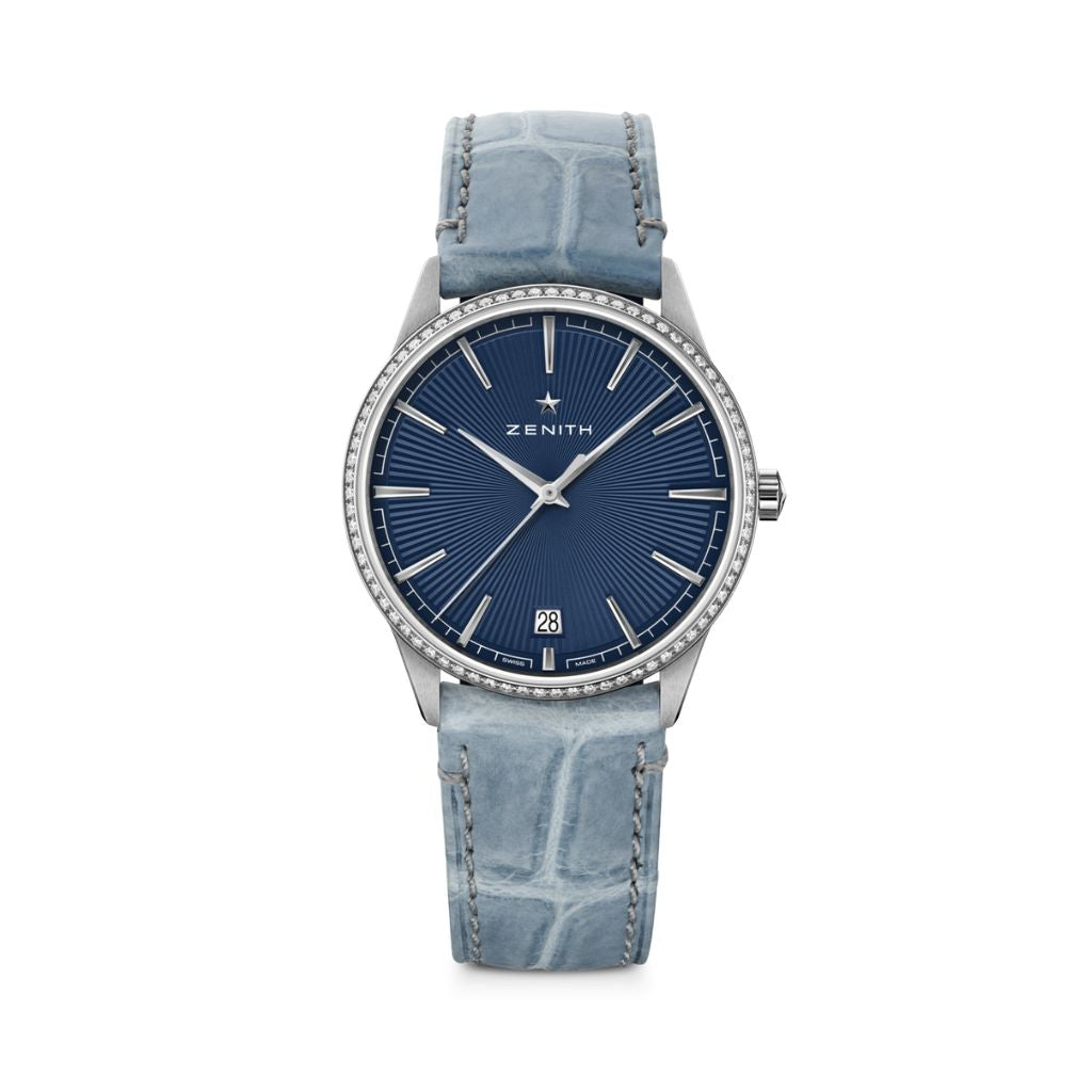 Zenith ELITE CLASSIC 36 mm Blue Dial with Diamonds Stainless Steel   Leather Strap 16.3200.670/02.C832