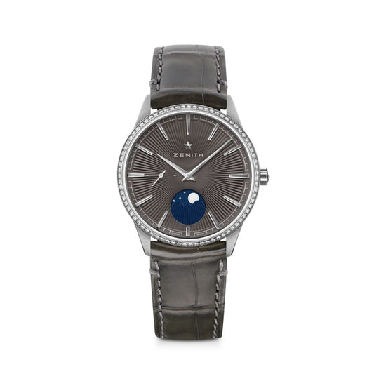 Zenith ELITE MOONPHASE 36 mm Grey Dial with Diamonds Stainless Steel   Leather Strap 16.3200.692/03.C833
