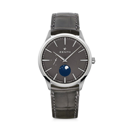 Zenith ELITE MOONPHASE 40.5 mm Grey Dial Stainless Steel   Leather Strap 03.3100.692/03.C923
