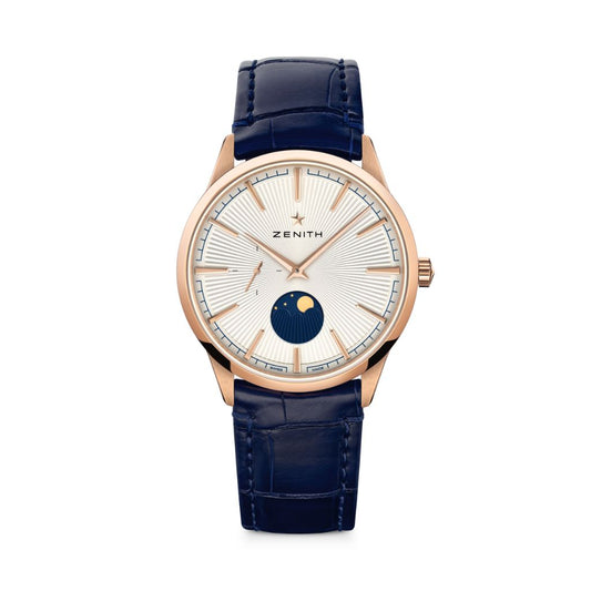 Zenith ELITE MOONPHASE 40.5 mm Silver Dial 18k Rose Gold   Leather Strap 18.3100.692/01.C92