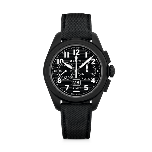 Zenith PILOT Big Date Flyback 42.5 mm Black Dial Black Microblasted Ceramic Rubber Strap 49.4000.3652/21.I001