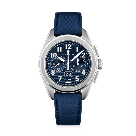Zenith PILOT CHRONOGRAPHE FLYBACK BIG 42.5 mm Blue Dial Stainless Steel Rubber Strap 03.4000.3652/51.I003