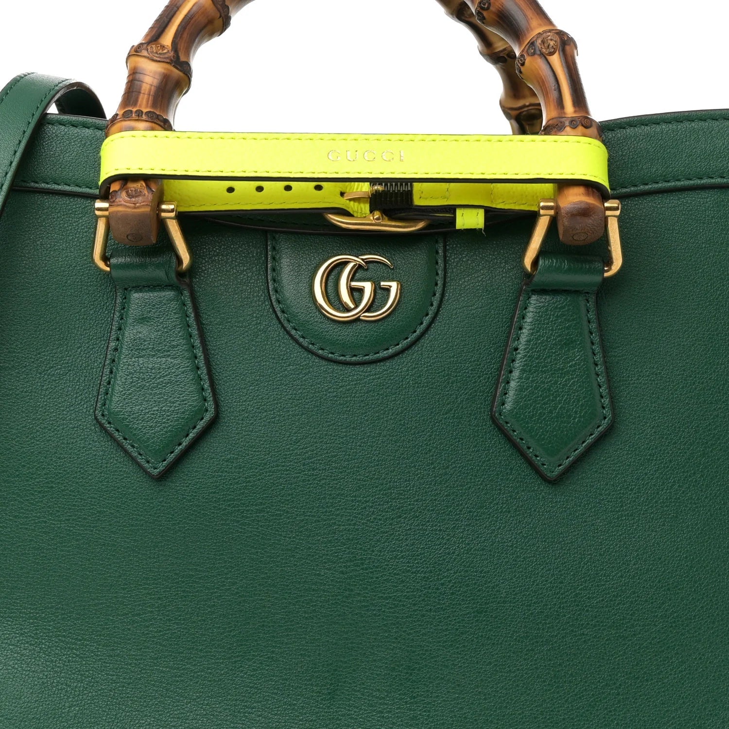 Wonka Grain Calfskin Small Diana Tote Bag Green Yellow Fluo