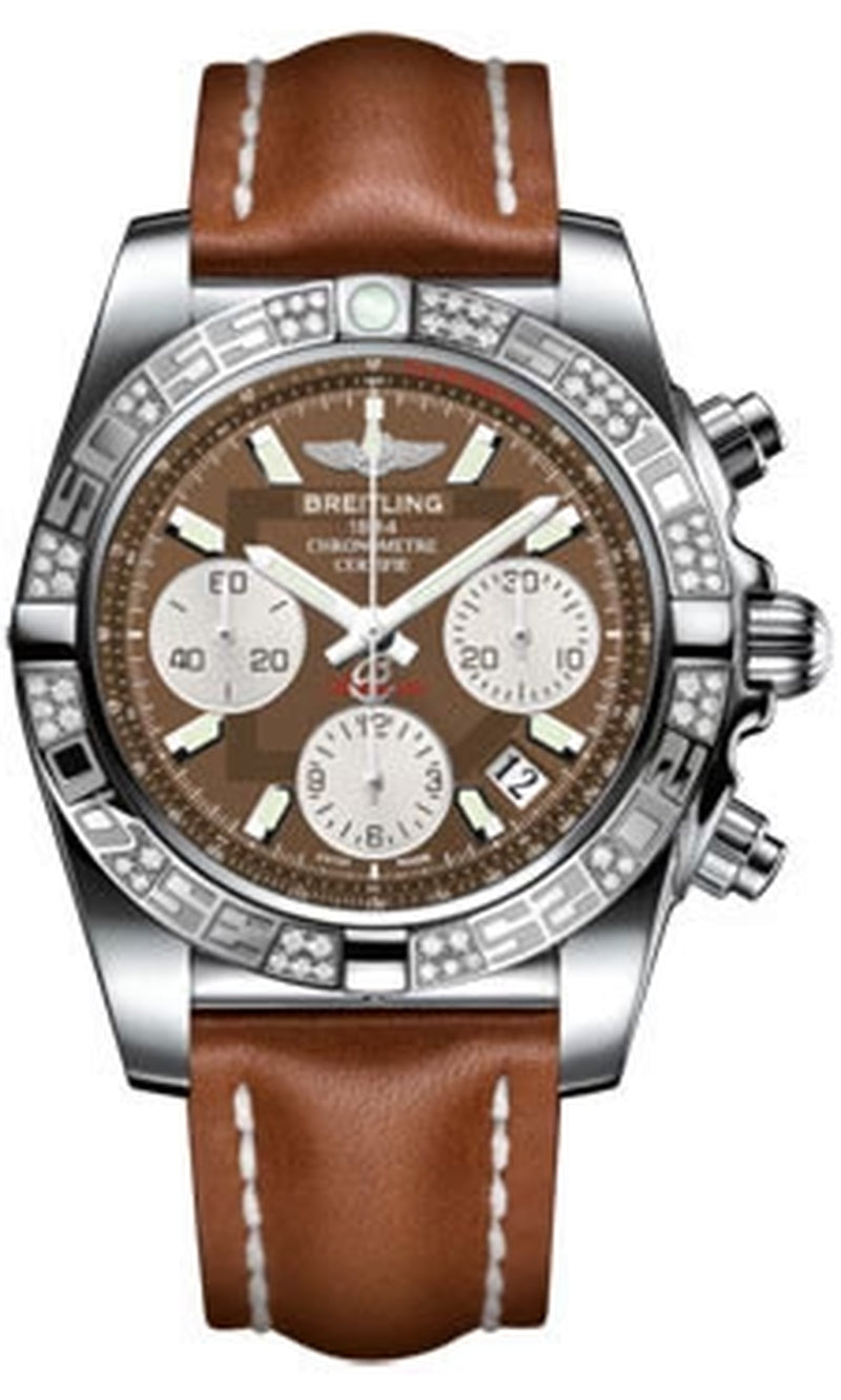 '- Chronomat 41 Steel Diamond Bezel - Leather Strap