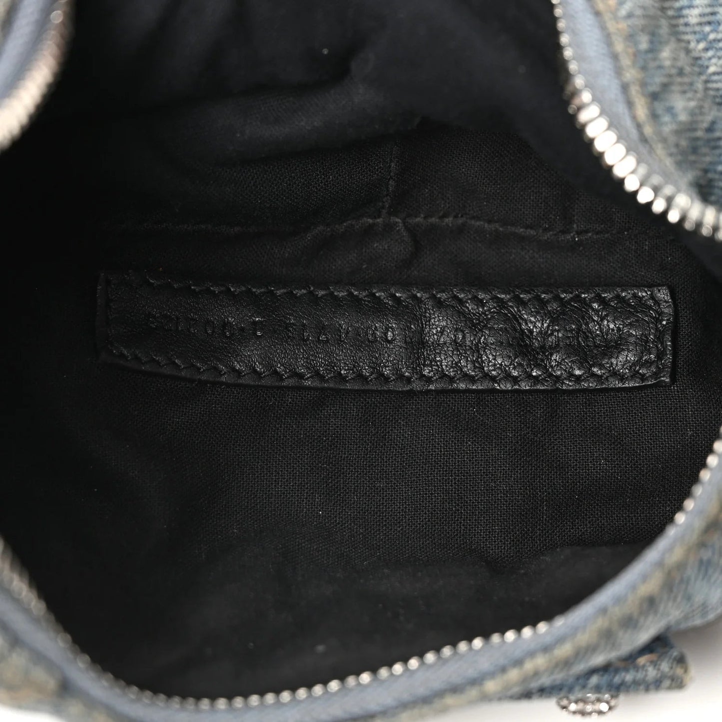 Washed Frayed Denim Crystal Le Cagole Shoulder Bag XS Blue