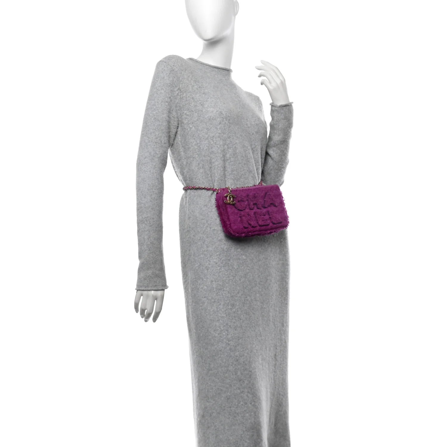 Wool Tweed Giant Logo Waist Bag Magenta