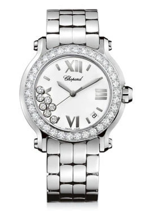 '- Happy Sport - round Medium - Stainless Steel and White Gold