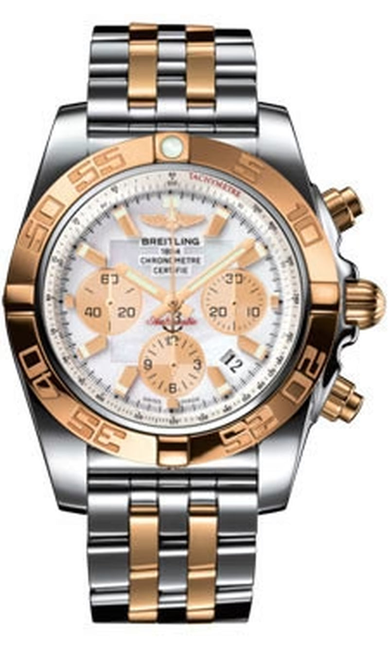 '- Chronomat 44 Steel and Rose Gold Polished Bezel - Pilot Two Tone Bracelet