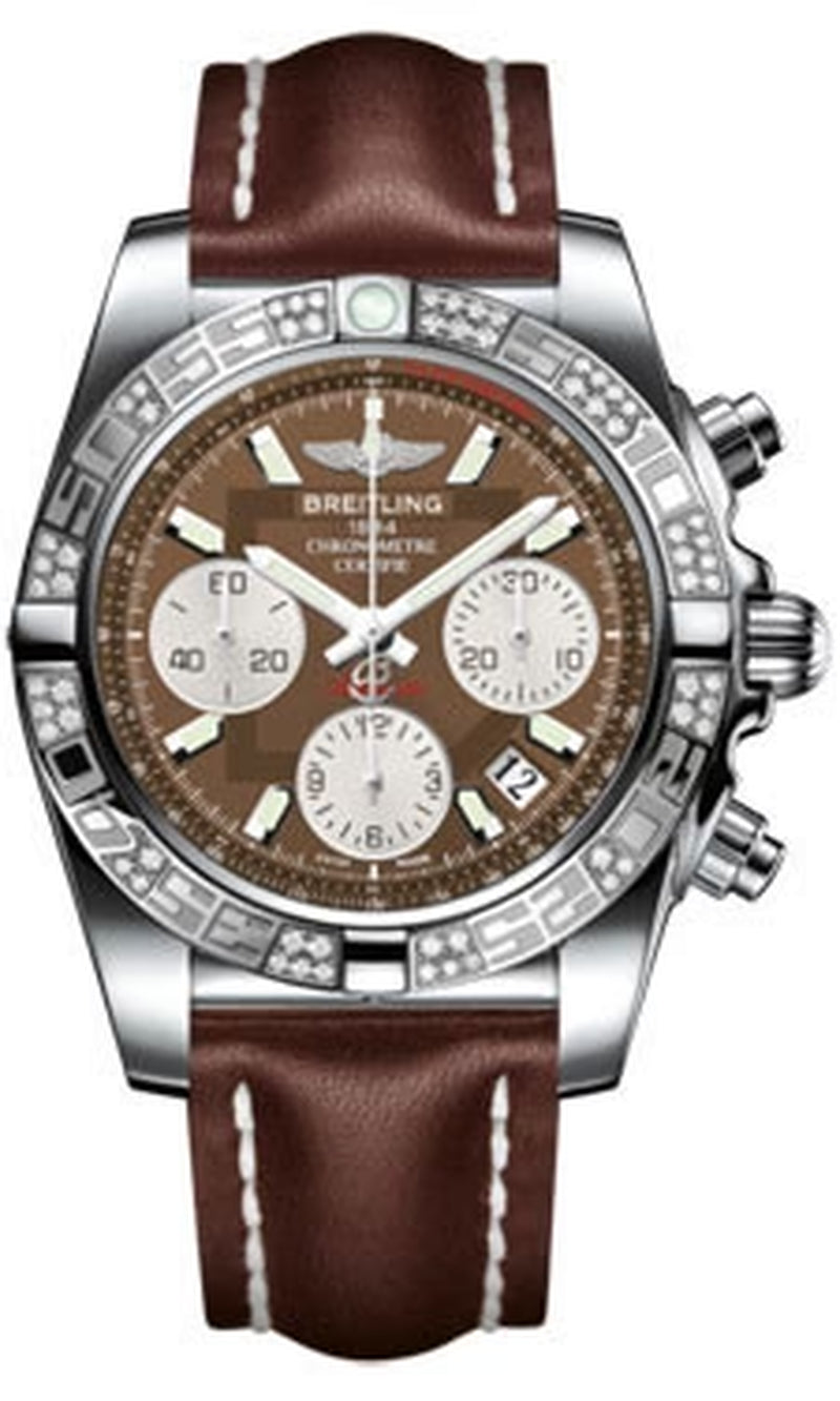 '- Chronomat 41 Steel Diamond Bezel - Leather Strap