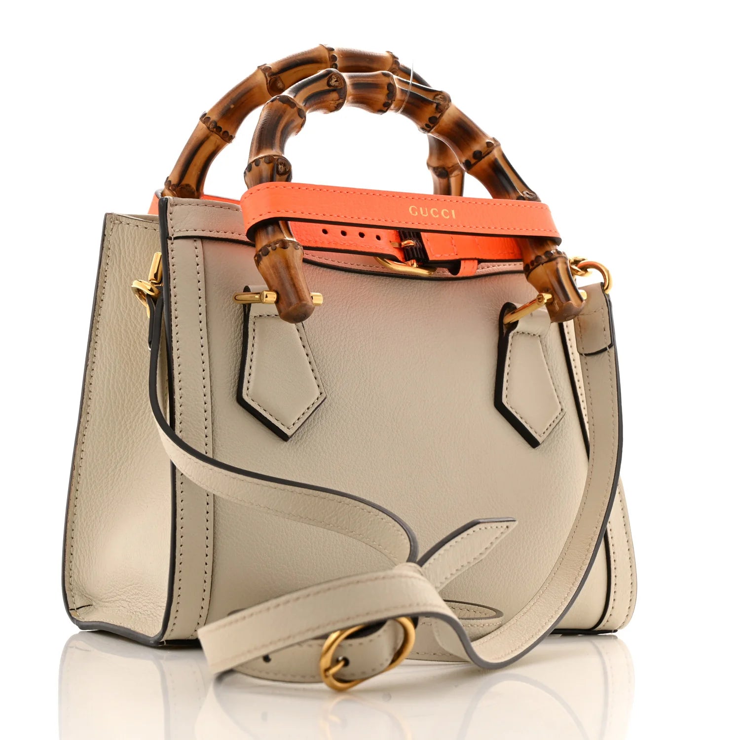 Wonka Mini Diana Tote Bag in Mystic White and Orange Fluo Calfskin