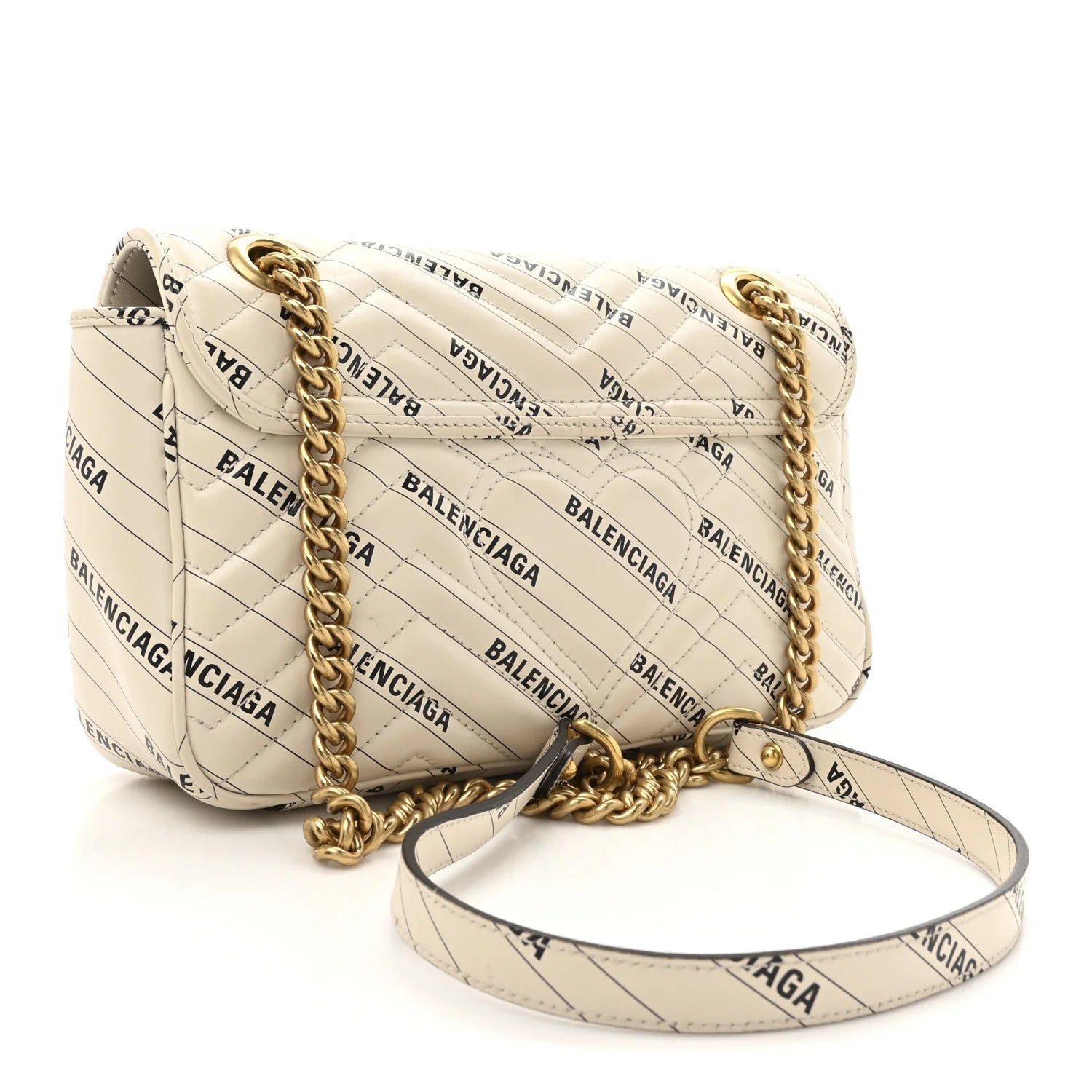 X BALENCIAGA Calfskin Matelasse Logo Print Small GG Marmont Shoulder Bag White