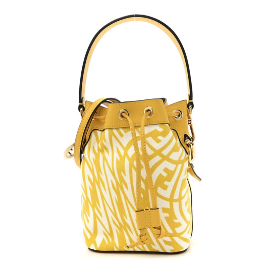 X SARAH COLEMAN Glazed Canvas Vitello King F Is  FF Vertigo Mini Mon Tresor Bucket Bag Mimosa White