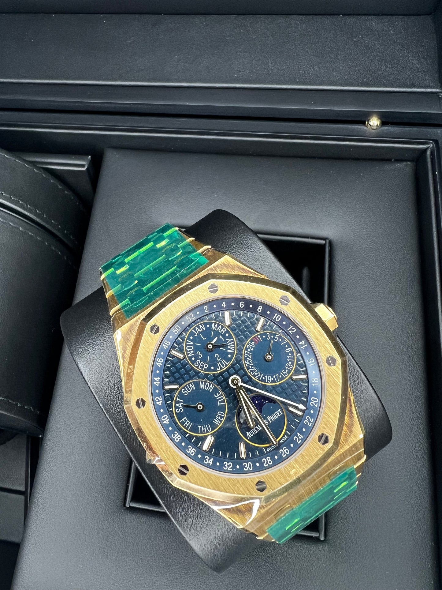 Audemars Piguet Royal Oak Perpetual Calendar Watch 26574BA.OO.1220BA.01 Yellow Gold Blue Dial Moonphase