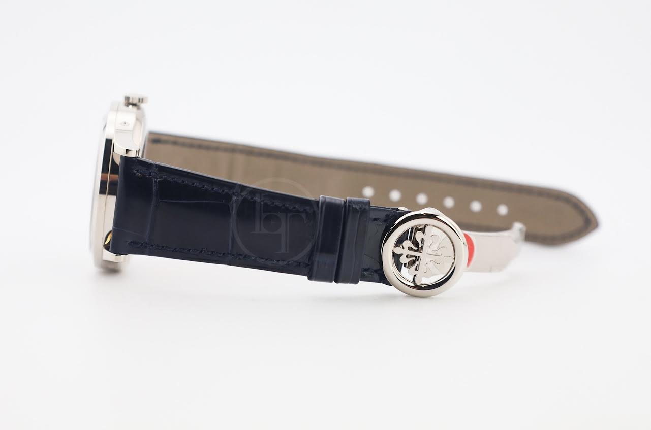 Patek Philippe Complications Annual Calendar Moon Phases White Gold Blue Baguette Diamond Dial | 5396G-017