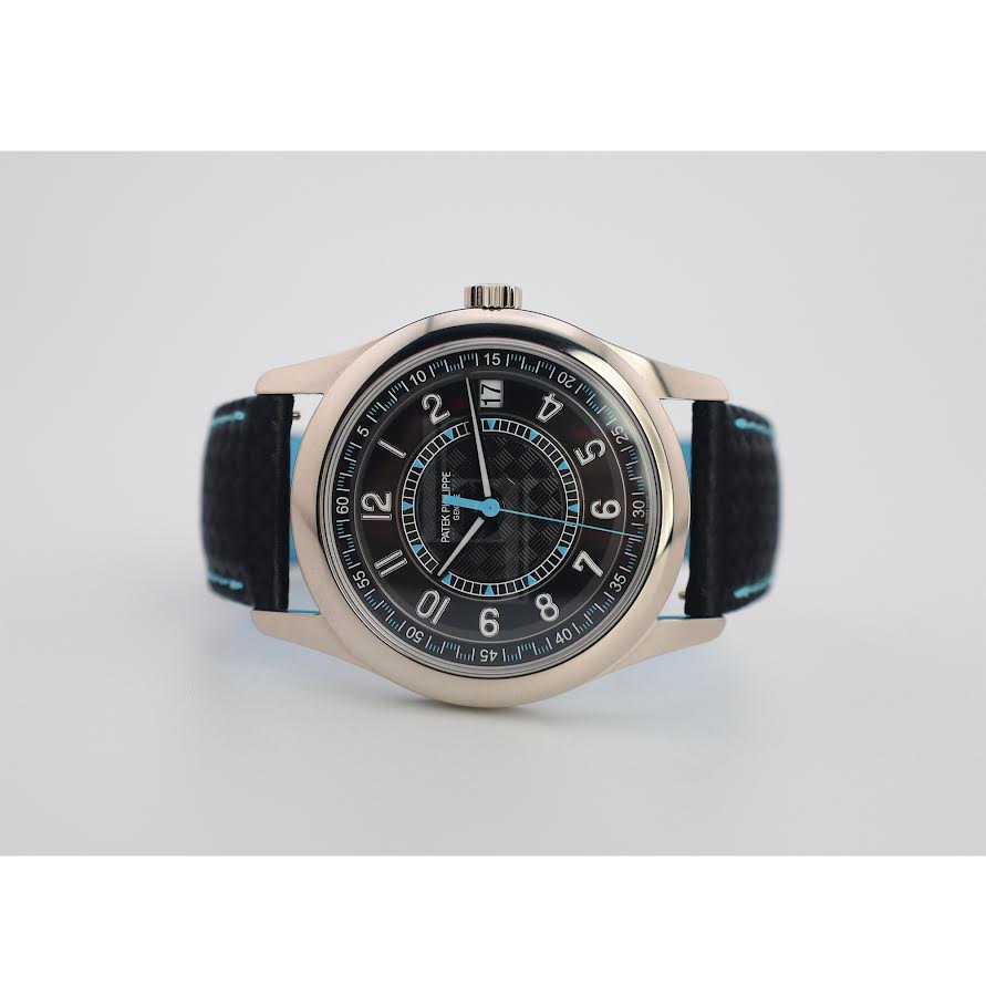Patek Philippe Calatrava Date Sweep Seconds White Gold Black Carbon Motif Dial Sky Blue | 6007G-011