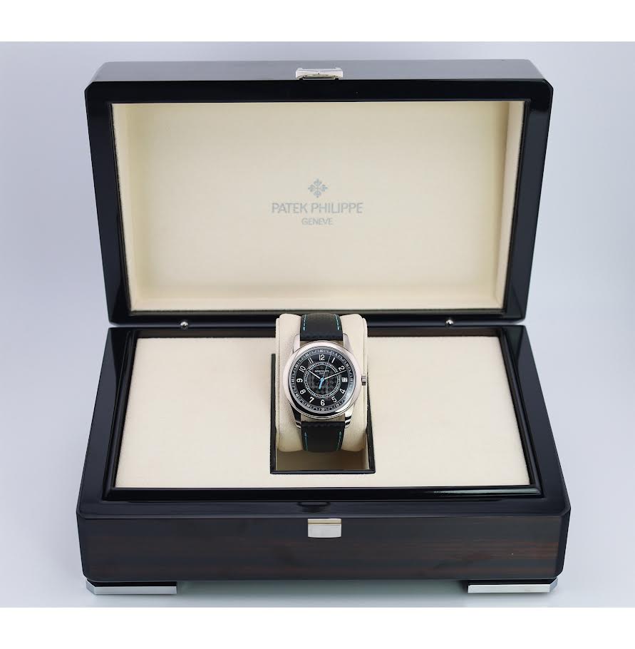 Patek Philippe Calatrava Date Sweep Seconds White Gold Black Carbon Motif Dial Sky Blue | 6007G-011