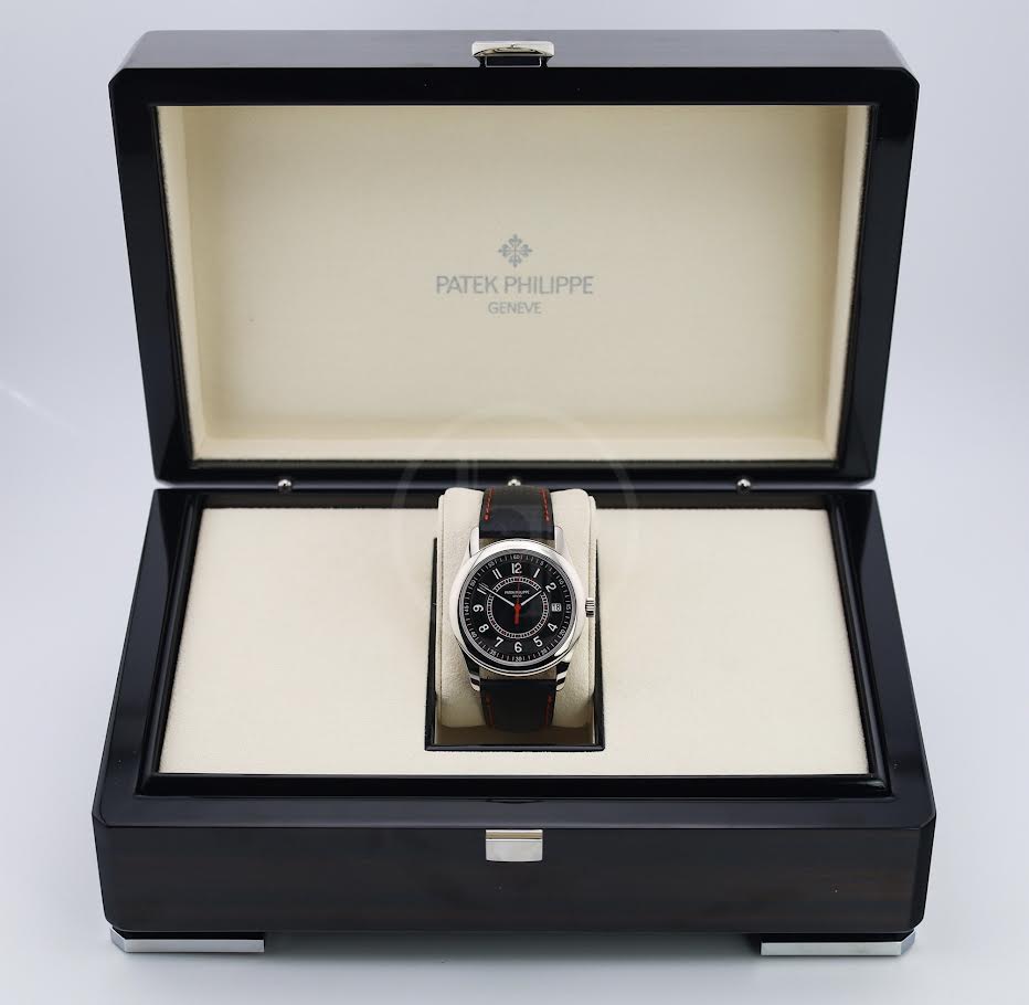 Patek Philippe Calatrava Date Sweep Seconds White Gold Black Carbon Motif Dial Red | 6007G-010